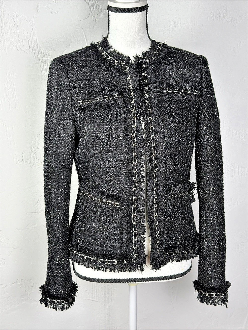 Stunning Elegant Unique Boston Proper Black Chain Trim Jacket Blazer Size 6